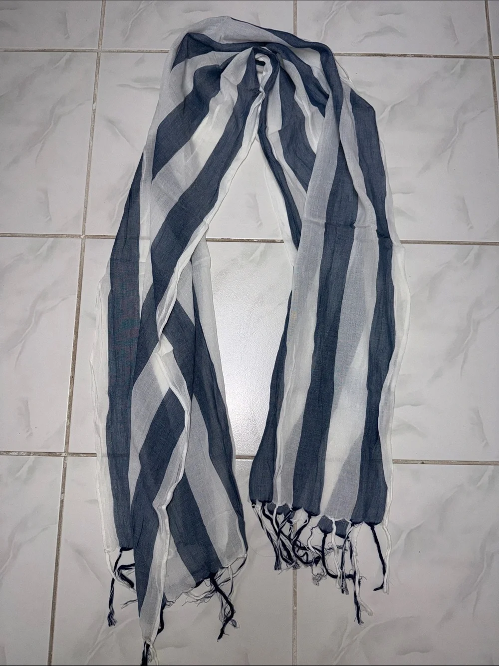 Striped Navy and White Lightweight Women's Scarf
